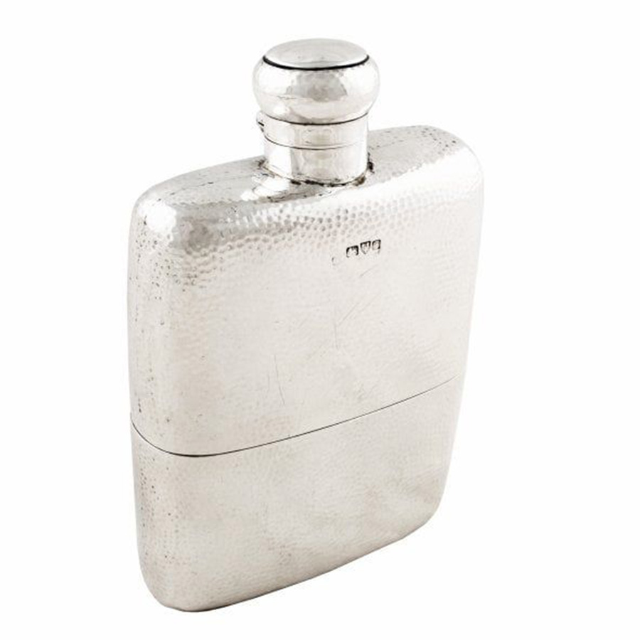 hammered Edwardian silver hip flask